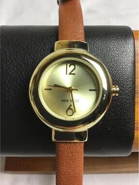 Nine West Gold Tone Watch with VERY Long Brown Leather Strap